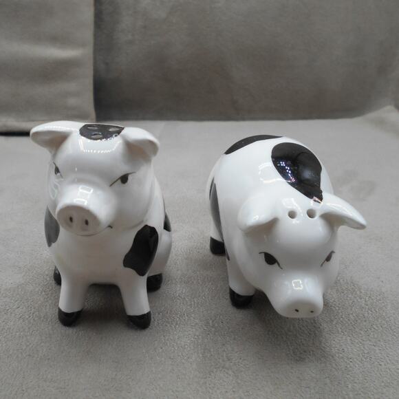Ceramic Pig Salt & Pepper Shakers White with Black Spots Farm Decor - Picture 2 of 8